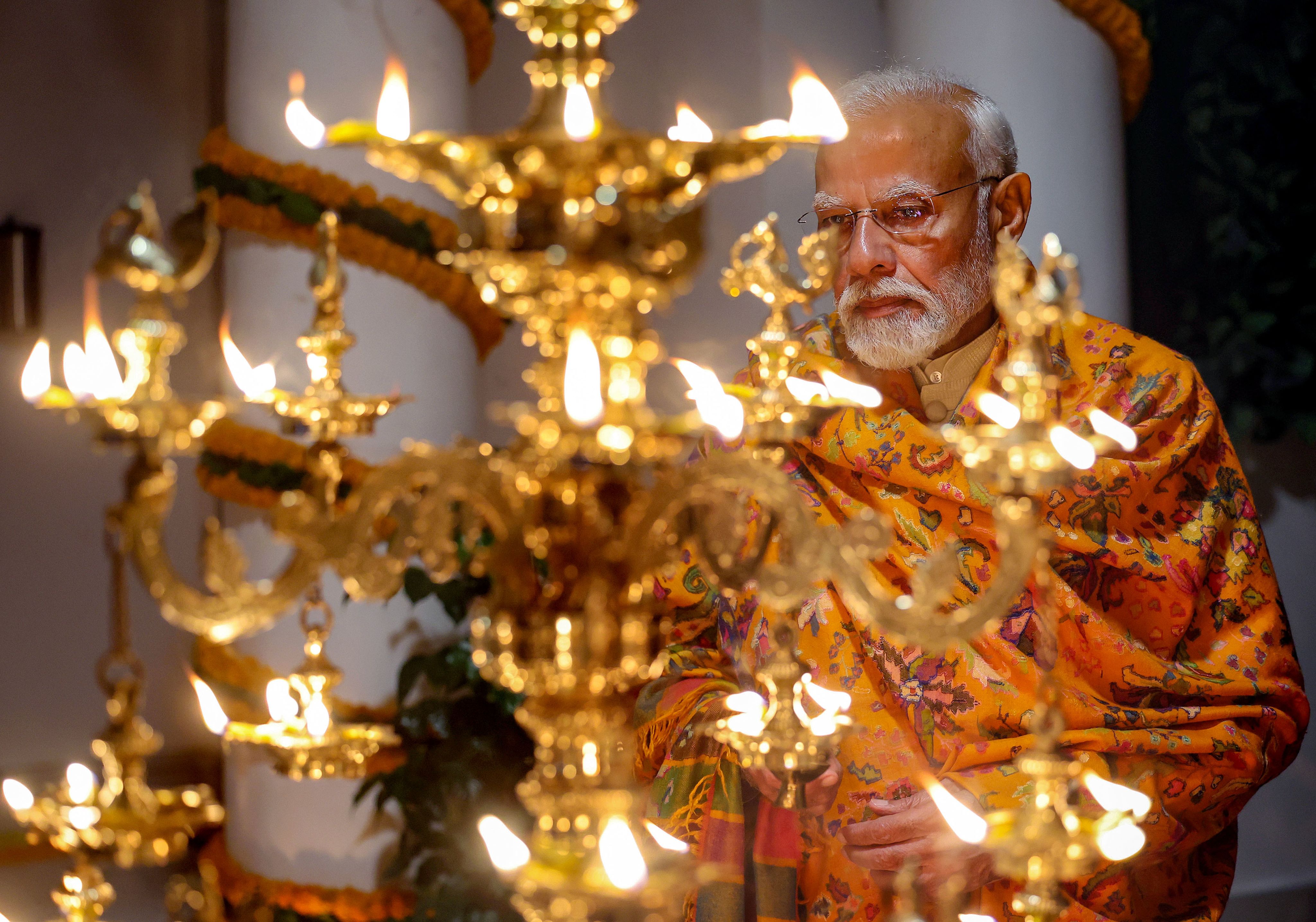 Prime Minister Narendra Modi during the consecration ceremony of the Ram temple in Ayodhya, January 22, 2024. Credit: PTI Photo