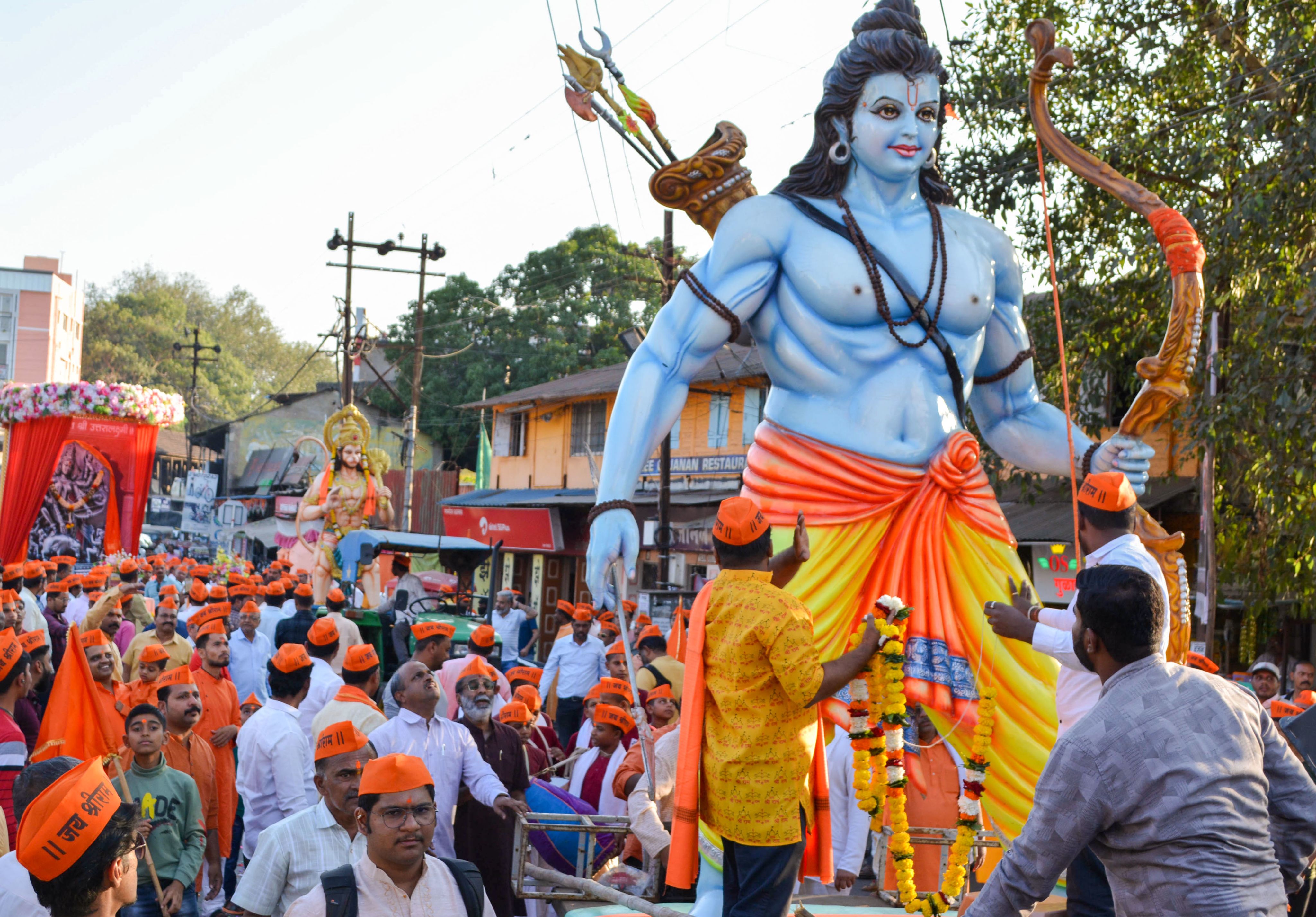  View of the Ram Temple on the eve of its consecration ceremony, in Ayodhya, Sunday, Jan 21. 2024. Credit: Reuters Photo